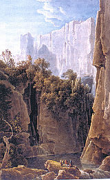Slika 9: Velika dolina s slapom v sklopu Škocjanskih jam, kot jo je videl F. Cassas 1781.